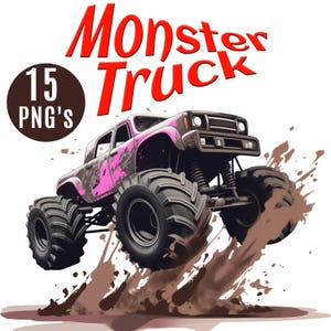 Monster Truck Clip Art PNG, SVG, Digital Download, Extreme Vehicle, T-shirt Sublimation, Boy Birthday, Off Road Car, High Speed Big Wheels