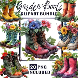 Garden Boots Clip Art PNG bundle, Hello Summer Transparent Designs, Garden inspiration, Sublimation Fancy Boots Art