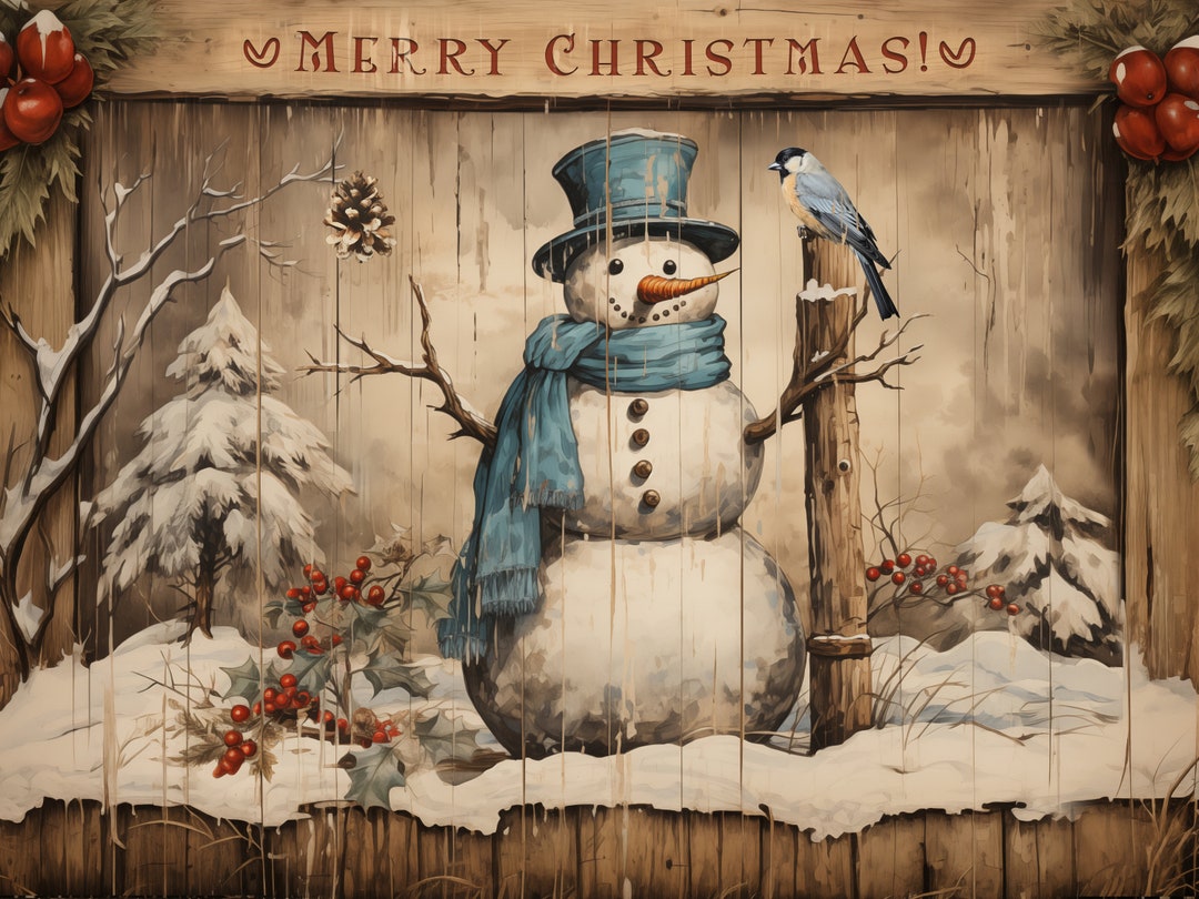Bonhomme de neige d'art mural de Noël vintage, bonhomme de neige Let It