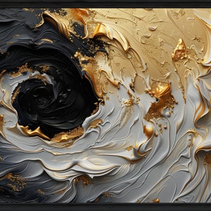 Set of Elegant Black, Gold and White Abstract Painting, Textured Impasto, Samsung Frame TV Art, Digital Download, Oil Wall Art, Marble image 9