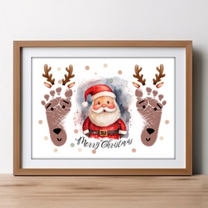 Fußabdruck Nikolaus Rentier Frohe Weihnachten, Xmax Handabdruck Kunsthandwerk, Baby Kinder Kleinkind Fuß, Andenken Geschenk Print Aktivitätskarte, Abdruckpapier