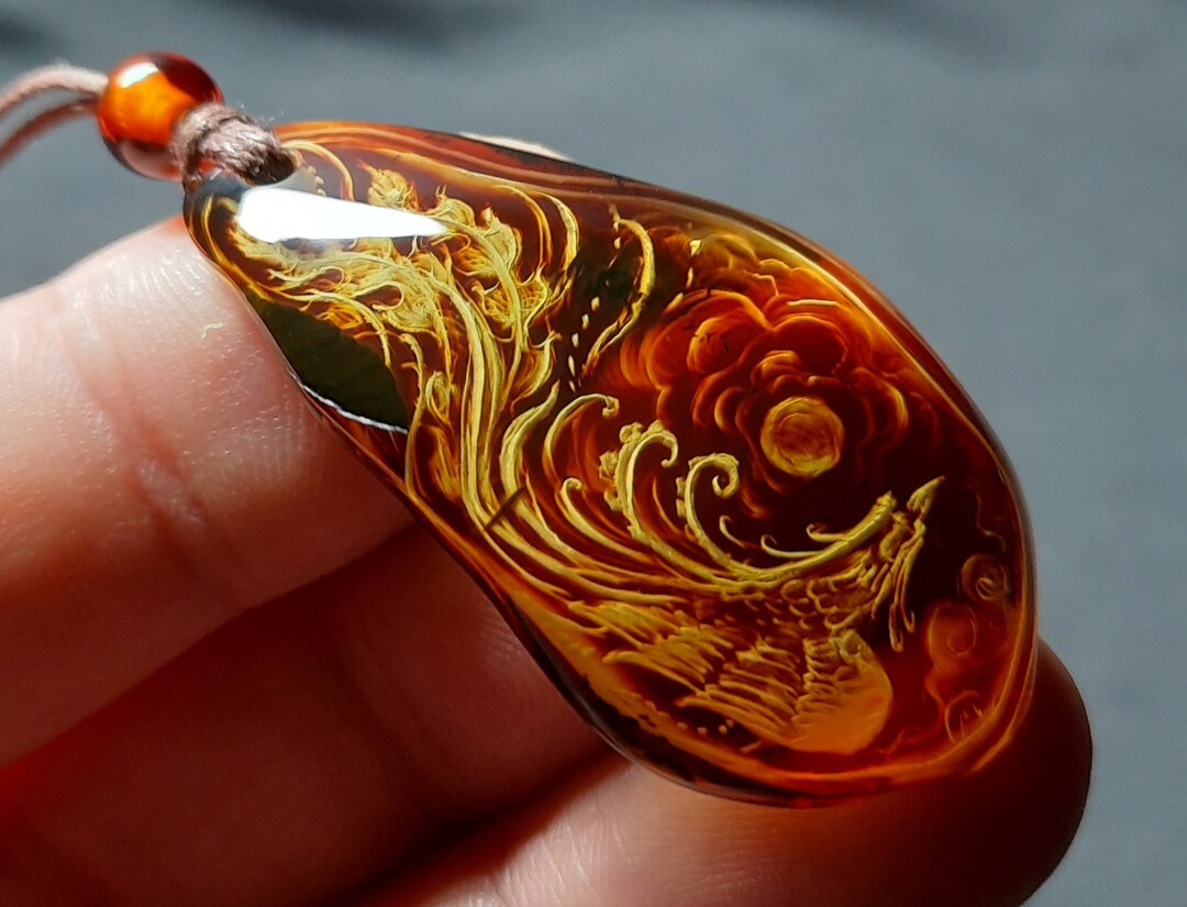 Phoenix Rising Amber Pendant - Handmade Fire Bird Necklace, Symbol of ...