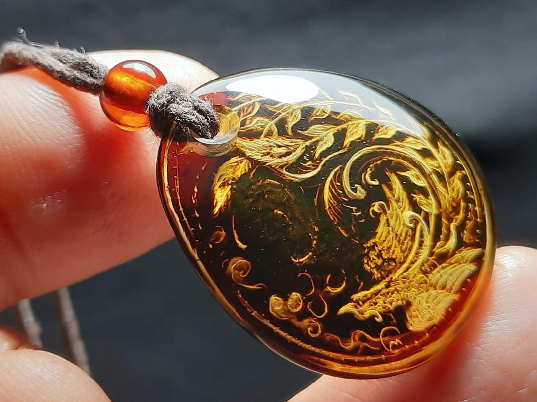 Handcrafted Phoenix Amber Resin Pendant, Phoenix Rising Necklace for ...