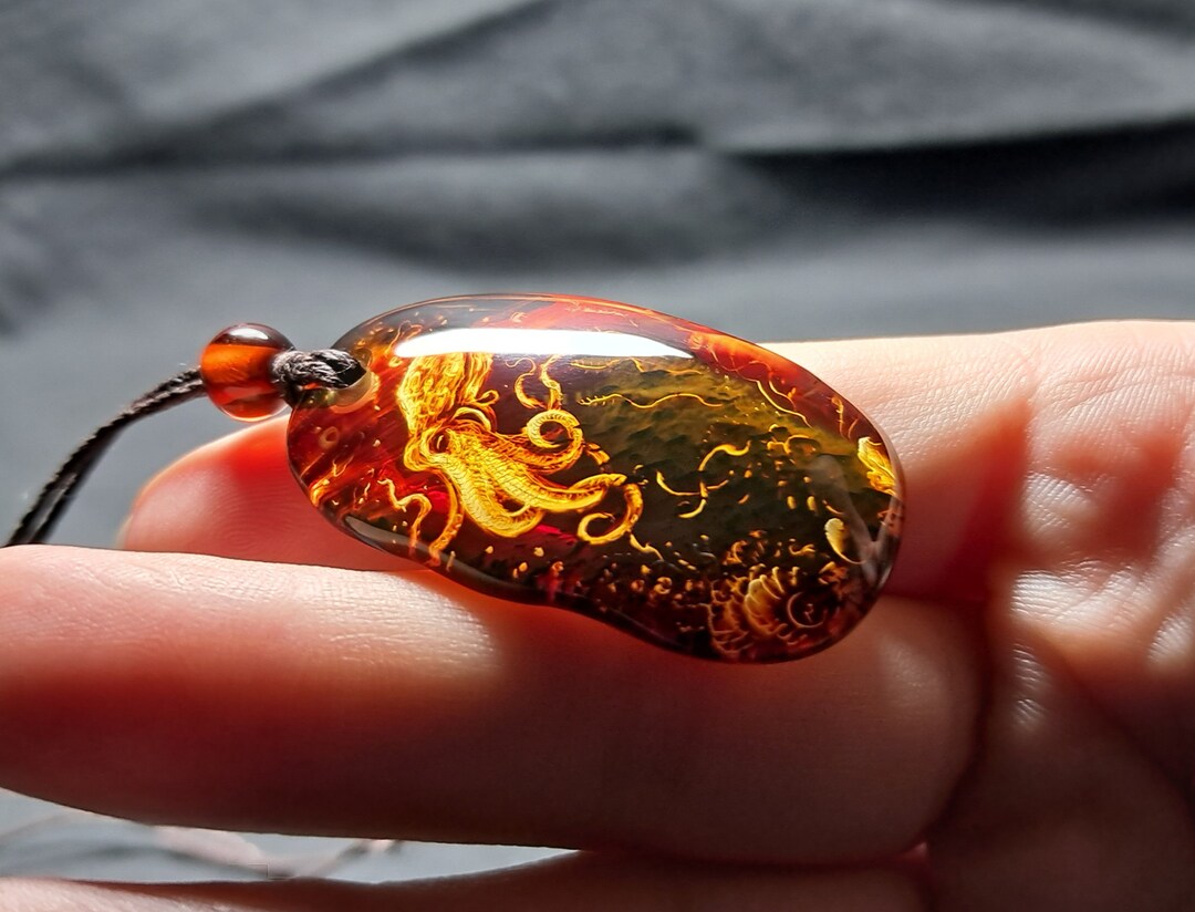 Handmade Amber Intaglio Pendant: Octopus Design - Etsy