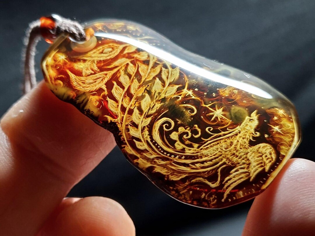Large Baltic Amber Phoenix Pendant, 5g Fire Bird Necklace, Rising From ...