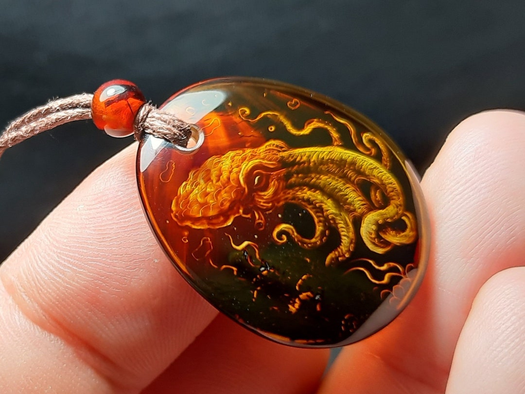 Handcrafted Amber Octopus Pendant Necklace: Natural Honey Brown Jewelry ...
