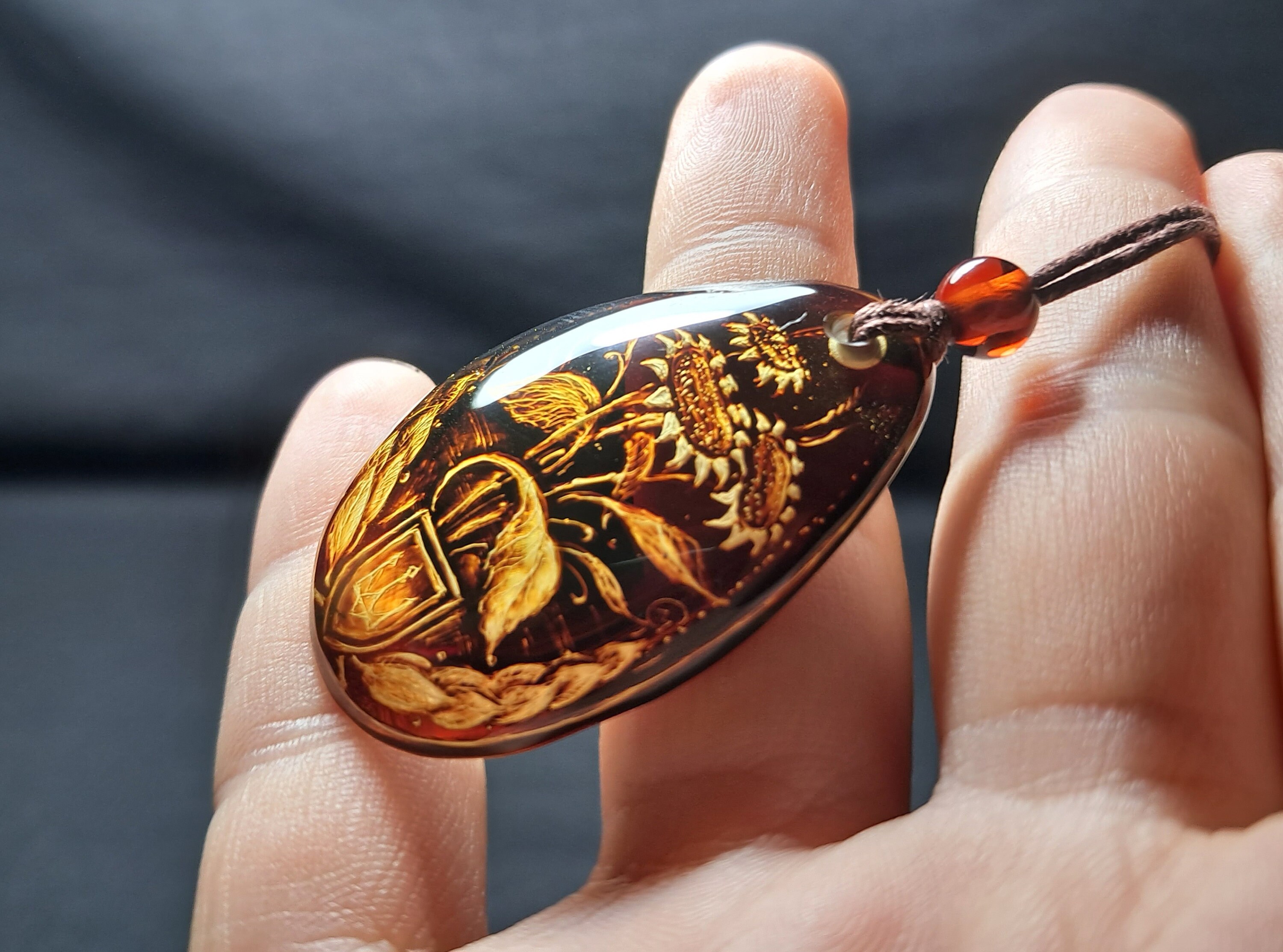 Amber Pendant Sunflowers and Coat of Arms of Ukraine - Etsy