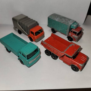 Matchbox #1 Mercedes, #7 Refuse Truck, #44 Ref Truck, #48 Dumper Truck