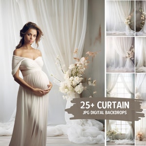 25+ Digital Curtain Backdrops, Breathtaking White Dreamy Sheer Curtain Background Gift, Digital Professional Studio Backdrop for Photography