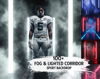 All Sports Corridor Lighted Fog Backdrops | Football, Basketball, Softball, Soccer Backgrounds | Field Light Overlays for Sports Photography