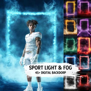 Tła sportowe Light & Fogs z neonami baseballowymi, koszykarskimi, tła cyfrowe i nakładki mgłowe, tekstury Fine Art do fotografii sportowej
