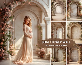 Floral Wall Arch Digital Backdrops Overlay, Maternity Floral Wall Backdrop Newborn Studio Texture, Flower Wall Photoshop Overlays Background