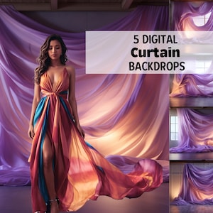 5 Digitale Vorhang Kulissen, atemberaubender lila verträumter schiere Vorhang Hintergrund Geschenk, digitale professionelle Studio Kulissen für die Fotografie