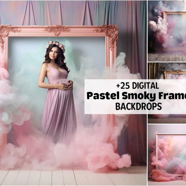 25+ Frame Pastel Smoke Digital Backdrops, Maternity Wedding Digital Overlays, Studio Photography Digital Background, Photoshop Overlays Gift