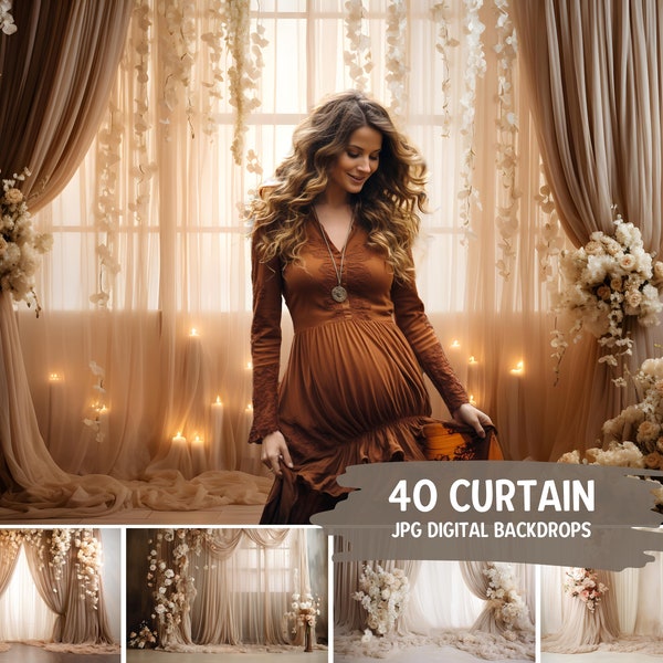 30+ Digital Curtain Backdrop, Breathtaking Beige Dreamy Sheer Curtain Background Gift, Digital Professional Studio Backdrops for Photography