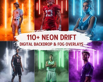 110+ Sports Neon Light Backdrops, Stadium Neon Backdrop, Field Light Effects for Softball, Baseball, Football and Hockey, Sport Fog Overlays