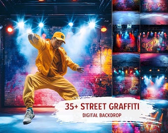 Street Graffiti and Sports Backgrounds | Digital Backdrop Spotlights, Street Art Overlays Softball Backdrops | Digital Custom Sports Designs