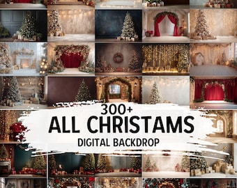 All Christmas Festival Backdrops | Door Tree Farm Backgrounds | Holiday Boho Winter Overlays, Family Winter New Year Designs