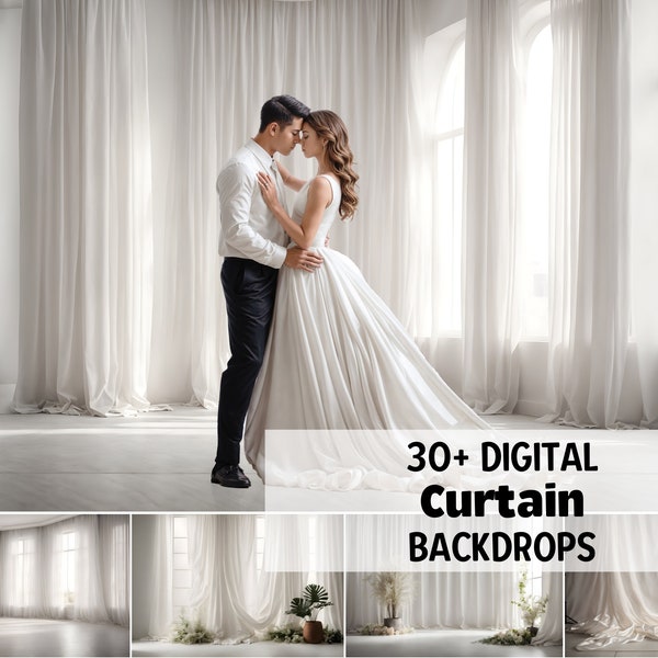 30+ Digital Curtain Backdrop, Breathtaking White Dreamy Sheer Curtain Background Gift, Digital Professional Studio Backdrops for Photography