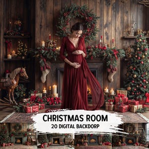 Christmas Room Backdrops with Fine Art Textures Photos, Maternity Photo Props and Winter Backgrounds, Digital Overlays for Famly Photography