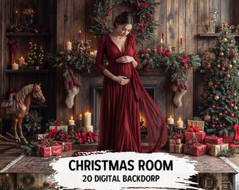 Christmas Room Backdrops with Fine Art Textures Photos, Maternity Photo Props and Winter Backgrounds, Digital Overlays for Famly Photography