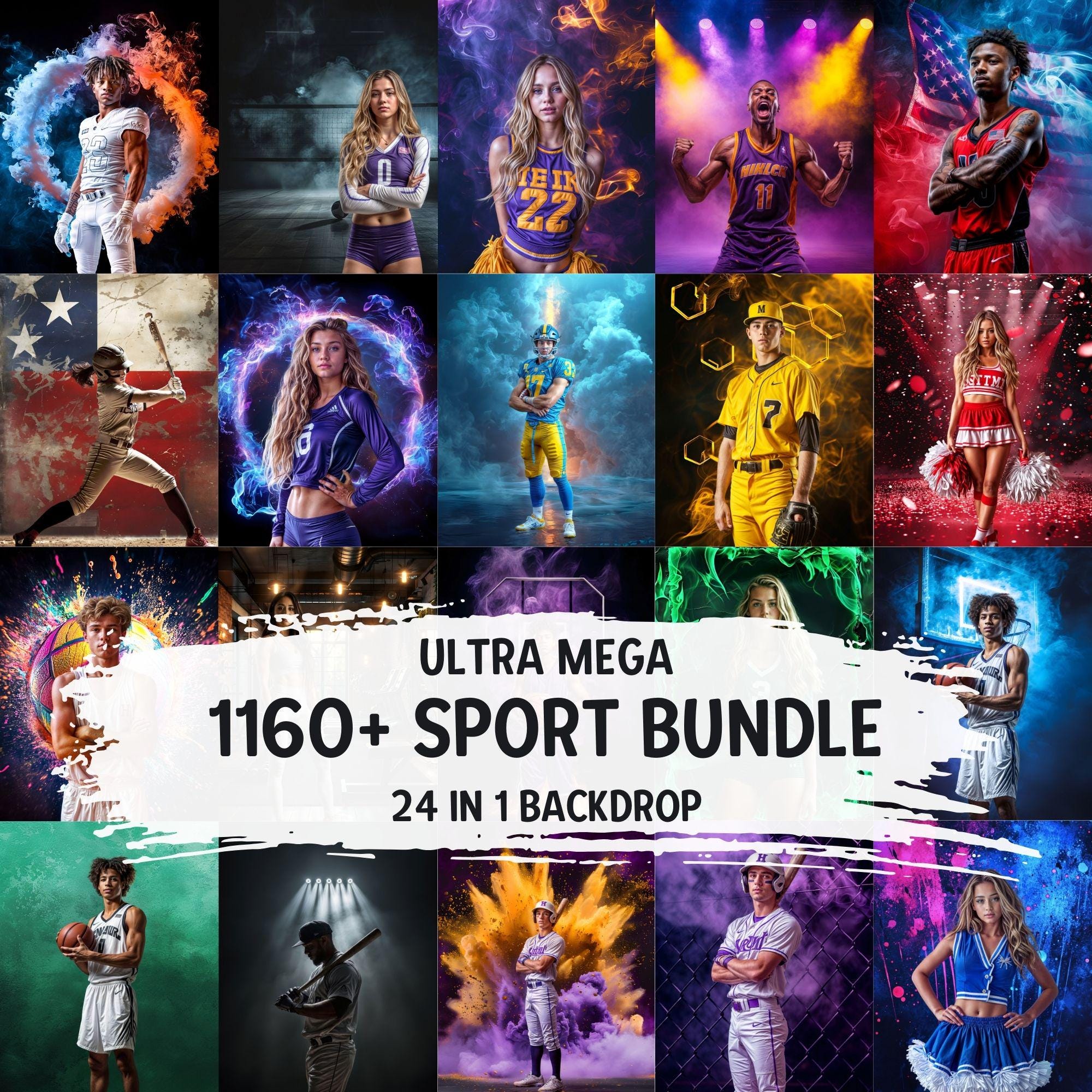 1160+ Ultra Mega Sports Backgrounds & Digital Backdrops | Baseball, Basketball, Football, Volleyball, Soccer Backdrop | Senior Sport Posters