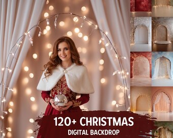 120+ Light Arch Christmas Photography Backdrops | Winter Maternity, Family & Studio Backgrounds | Holiday Bokeh and Festive Photo Designs
