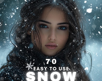 70 Realistic Falling Snow Photoshop Overlays, Christmas Snowflakes Backdrop Pack, Snowfall Effect for Photo Editing, Winter Lightroom Brushe