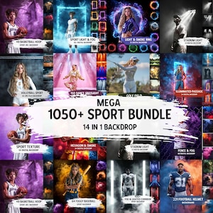 1050+ All Sports Backdrops Bundle | Basketball, Volleyball, Baseball and Golf Sport Backgrounds | Neon Lights, Stadium & Field Light Overlay