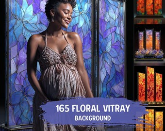 Vitray Floral Glass Backdrops | Maternity & Wedding Portrait Digital Backgrounds | Fine Art Textures, Flower Glass Overlays