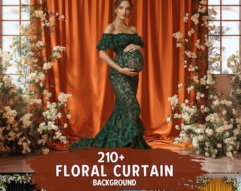 Floral Maternity Backdrops & Curtain Studio Designs | Elegant Wedding Photoshoot Backgrounds and Digital Summer Flower Overlays