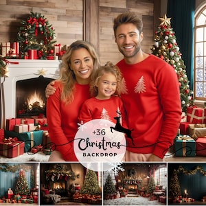 Toile de fond numérique de Noël, toile de fond composite pour photo de famille de Noël, superposition de scènes d'hiver, idéale pour les portraits et les cartes de vœux