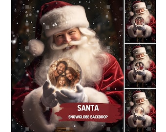 Santa Claus Christmas Snow Globe Photo Insert Digital Backdrop for Composite Photography, Crystal Snowglobe Backdrop Santa Photoshop Overlay