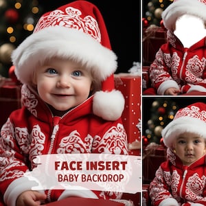 Christmas Newborn Backdrop Face Insert Digital, Santa Newborn Digital Background, Baby Girl Backdrop, Baby Boy Backdrop, Christmas Baby Gift