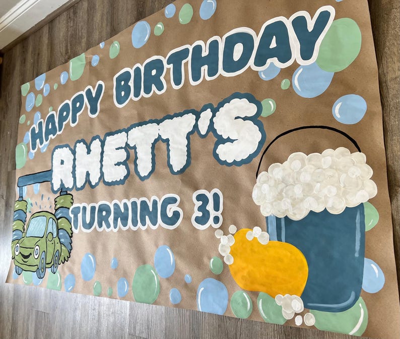 Rhett Lettering Hand Painted Car Wash Theme Banner: Custom Party Decoration - Etsy
