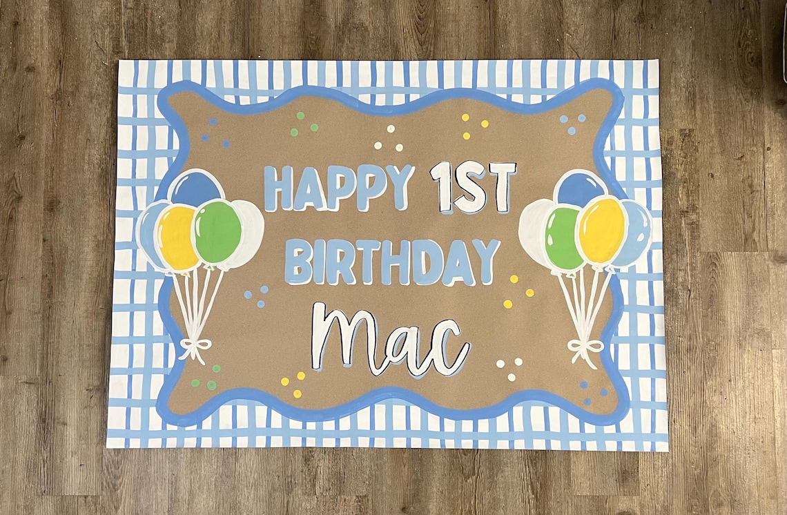Hand Painted First Birthday Banner With Balloons - Etsy
