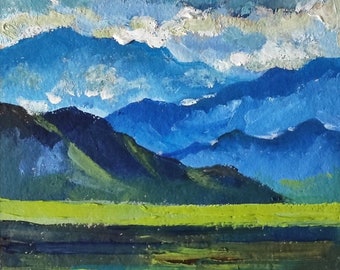 オリジナル油絵、西海岸ロッキー山脈、70 x 50 cm、2009217 - Etsy 日本
