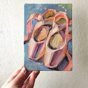 Ballet Pointe Shoes Oil Painting, 5x7 Original Dance Art - Pink Ballerina Wall Decor - Small Oil Painting - Ballet Teacher Gift Painting
