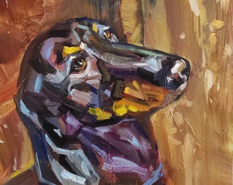 Black Dachshund Dog Portrait oil painting  Pet portrait painting Original Art Dog Painting