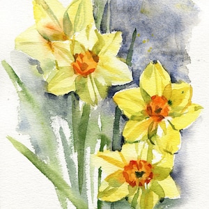 Original watercolor painting flowers daffodils 8x11 Narcissus painting Daffodil painting daffodil gift flower painting