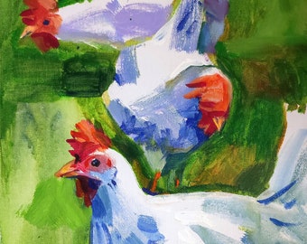 鶏のファインアートプリント：ジェームズ・コーツによるオリジナル油絵