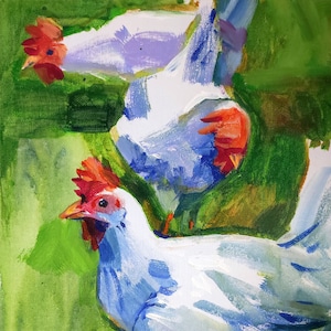 Chicken Painting Bird Original oil painting. Cottagecore farm art painting chicken art work hen painting on canvas board rooster bird art