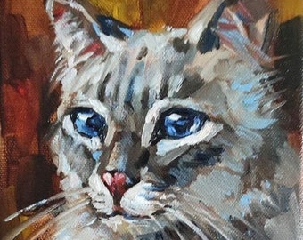 Individuelles Katzenportrait vom Foto Original Ölgemälde Auftragsmalerei Katzenportrait Personalisiertes Haustier Gemälde