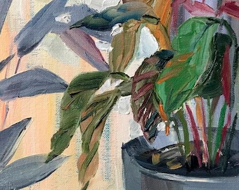 Plantas Pintura al óleo original 8x12'' Decoración del hogar Boho flores arte de pared Pintura al óleo de plantas Pintura al óleo floral Arte de plantas Planta Dama Regalo