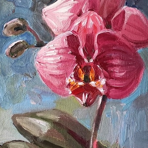 Pink Orchid Original oil painting 6x8&#39;&#39; Floral wall art Orchid painting tiny painting Flower painting Orchid Artwork Pink flowers art work