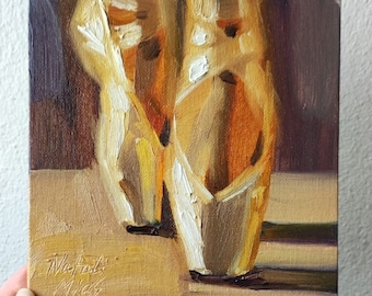 Ballerina Ballet Shoes Oil Painting: 8x8 Original Canvas Art