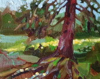 Old tree Original oil painting 7x9'' forest landscape Summer landscape tree oil painting Classic plein air impressionist oil painting