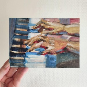 Original oil painting &quot;Piano&quot; 5x7&#39;&#39; Music painting jazz music art music wall art painting pianist jazz artwork jazz painting piano hands art