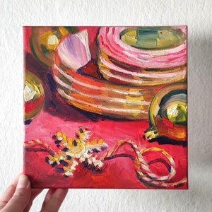 Christmas ornaments oil painting 8x8&#39;&#39; Christmas Original Oil Painting on canvas Christmas decor Christmas balls gift New Year mini wall art