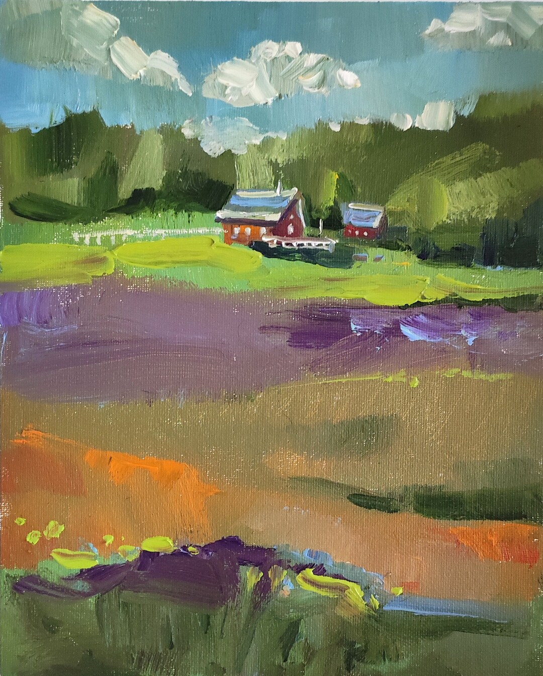 Original Oil Painting House Landscape. Summer Field Painting Etsy